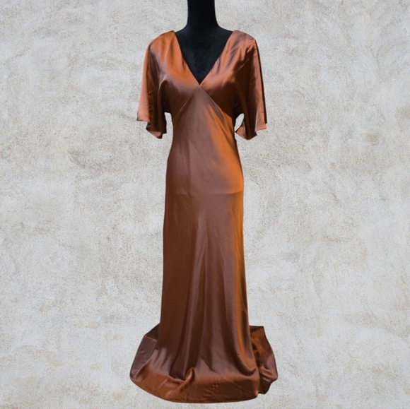 Reverly Maya Copper Satin Dress Size 4 - Picture 2 of 10